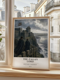 The Pagan Lord Book Cover Poster by Bernard Cornwell – framed print by a bright window
