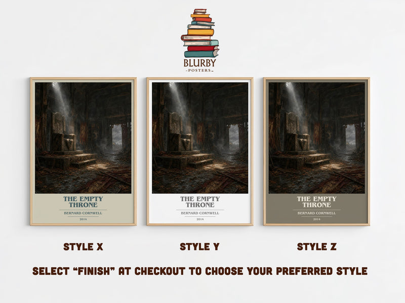 The Empty Throne book cover print in frame leaning in hallway – historical fiction wall art
