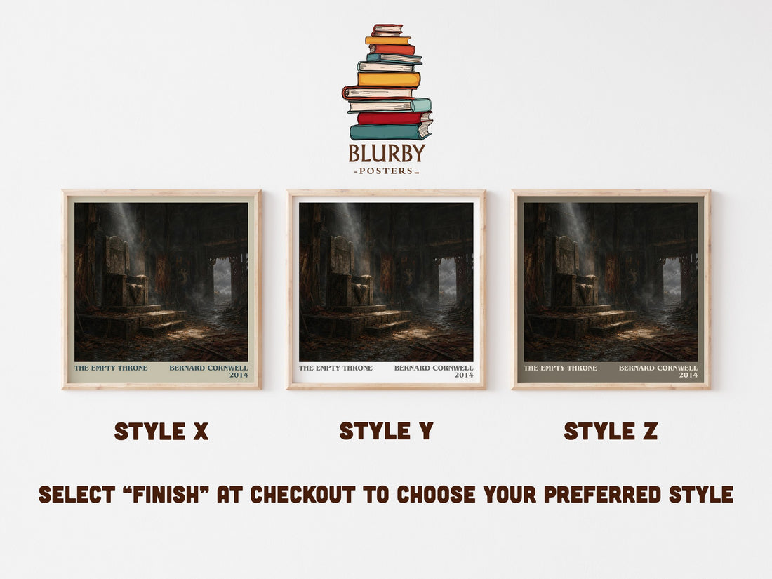 The Empty Throne Literary Art Print by Bernard Cornwell – Style X, Y and Z square prints side by side – choose your finish