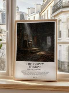 The Empty Throne Bookish Wall Art by Bernard Cornwell – framed print by a bright window