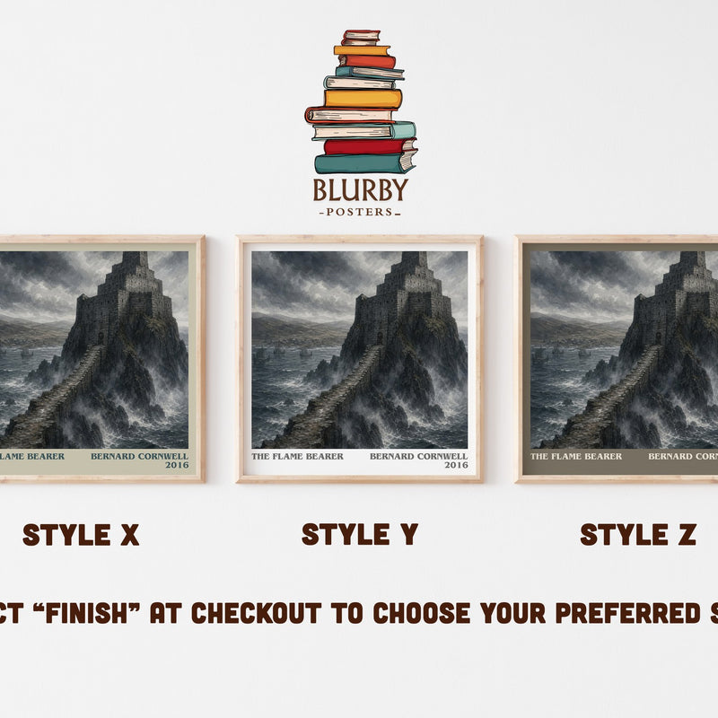 The Flame Bearer literary print in frame leaning in hallway – historical fiction wall art
