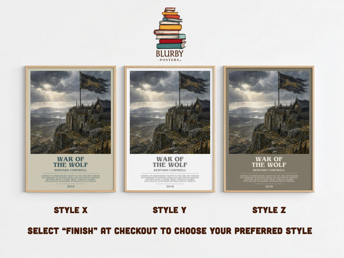 War of the Wolf Bookish Wall Art by Bernard Cornwell – Style X, Y and Z side by side – choose your finish