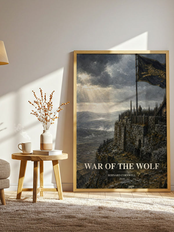 War of the Wolf watercolour print in frame leaning in hallway – historical fiction wall art