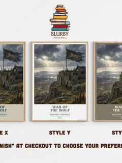 War of the Wolf Book Cover Poster by Bernard Cornwell – Style X, Y and Z side by side – choose your finish