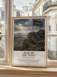 War of the Wolf Bookish Wall Art by Bernard Cornwell – framed print by a bright window
