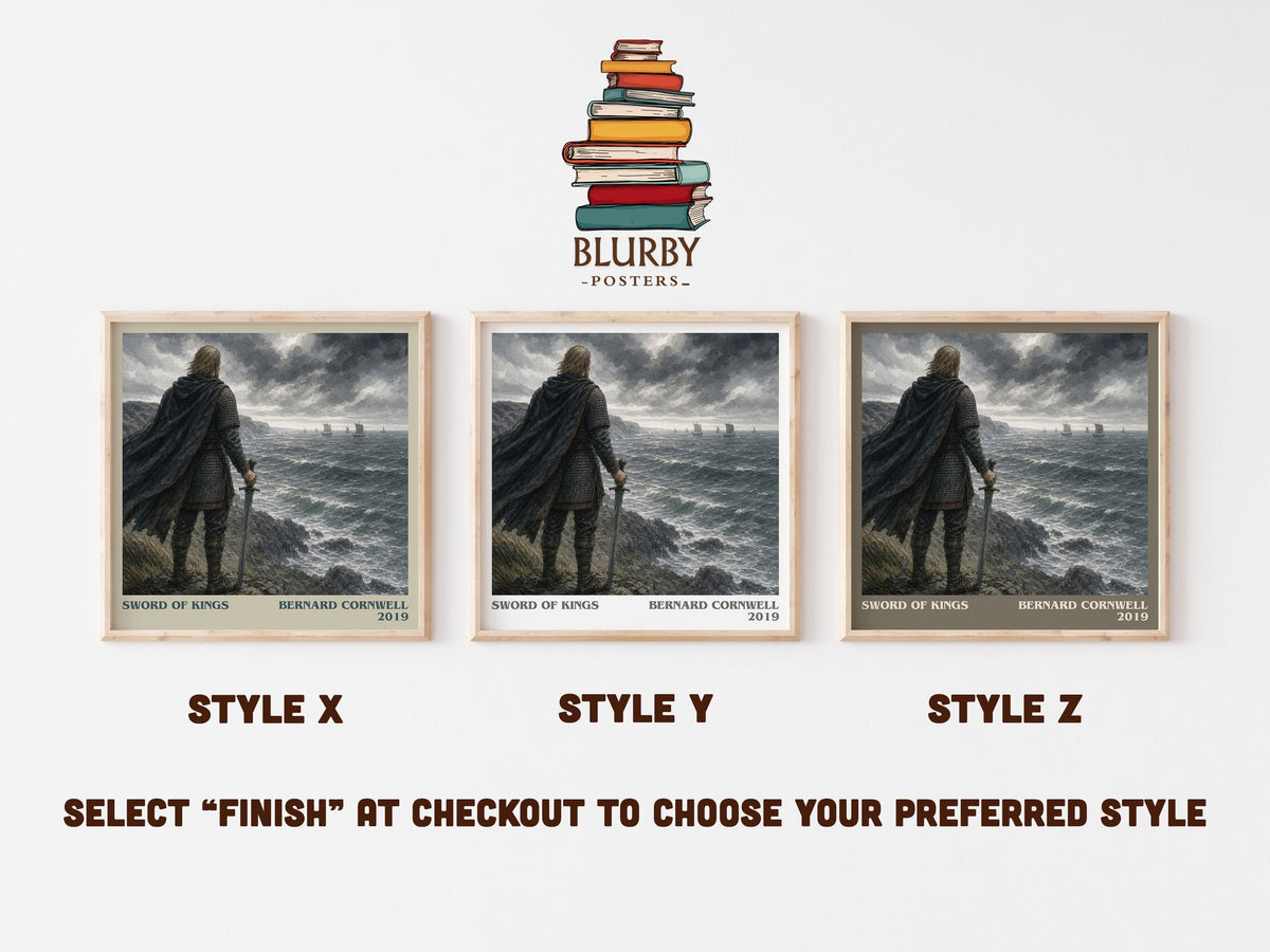 Sword of Kings literary print in frame leaning in hallway – historical fiction wall art (mockup)