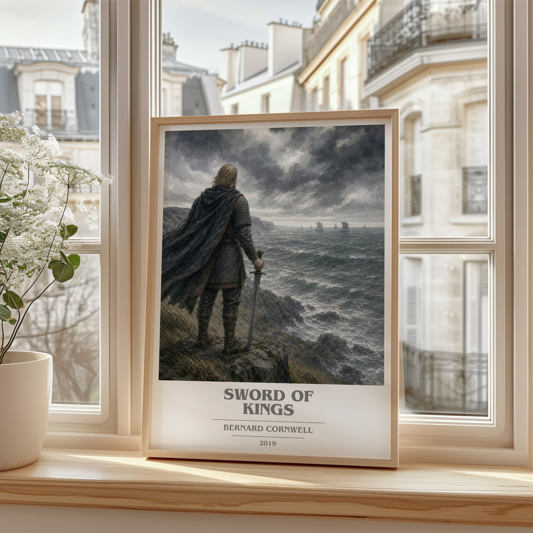 Sword of Kings Book Cover Poster by Bernard Cornwell – framed print by a bright window