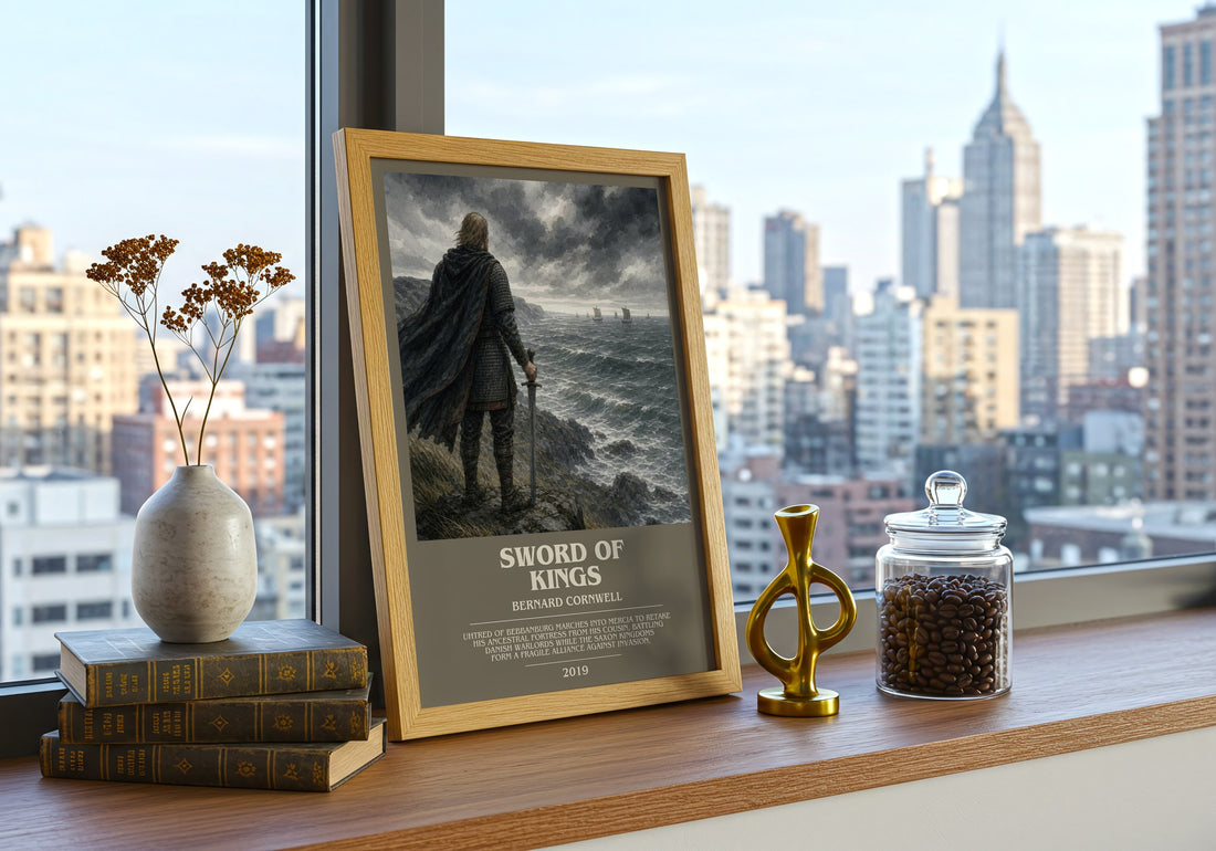 Sword of Kings Bookish Wall Art by Bernard Cornwell – framed print on a city-view windowsill