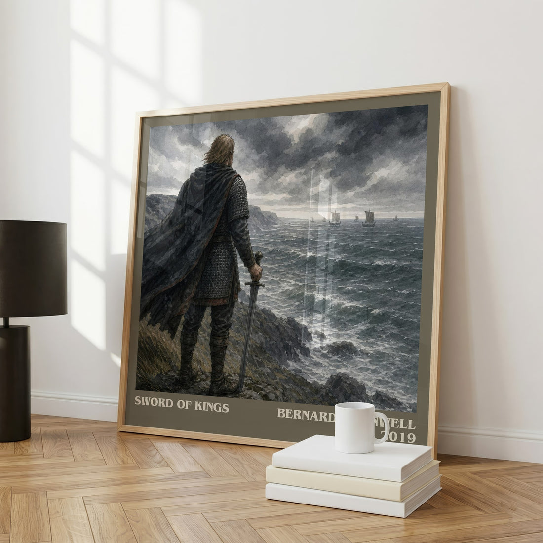 Sword of Kings Literary Art Print by Bernard Cornwell – large square framed print leaning against a wall