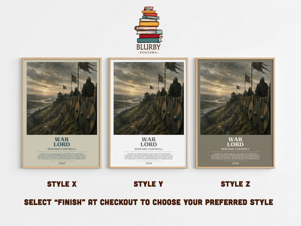 War Lord bookish print in frame leaning in hallway – historical fiction wall art (mockup)