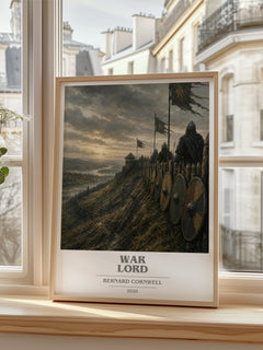 War Lord Book Cover Poster by Bernard Cornwell – framed print by a bright window