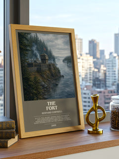 The Fort Bookish Wall Art by Bernard Cornwell – framed print on a city-view windowsill