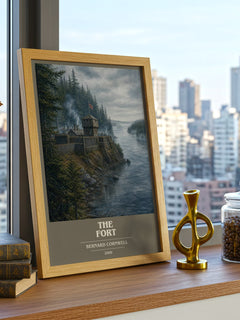 The Fort Book Cover Poster by Bernard Cornwell – framed print on a city-view windowsill