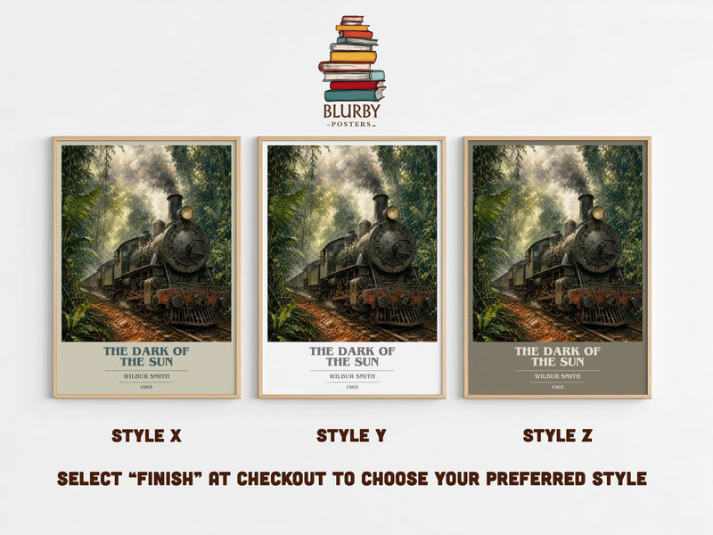 The Dark of the Sun book cover print in frame leaning in hallway – adventure wall art