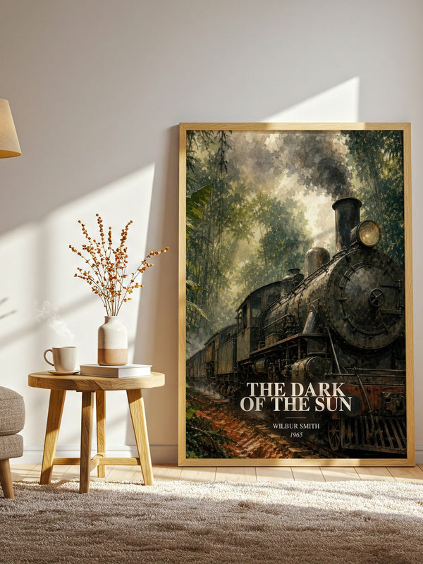 The Dark of the Sun watercolour print in frame leaning in hallway – adventure wall art