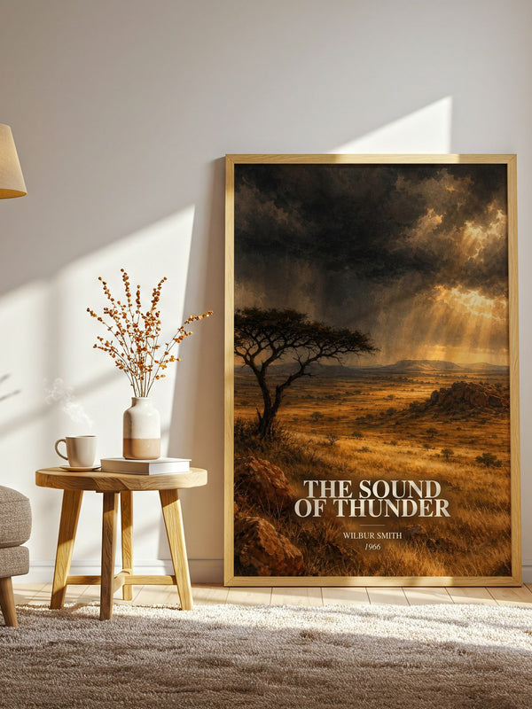 The Sound of Thunder watercolour print in frame leaning in hallway – adventure wall art