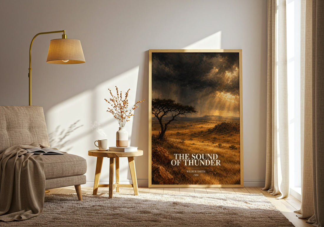 The Sound of Thunder watercolour print in frame leaning in hallway – adventure wall art (mockup)