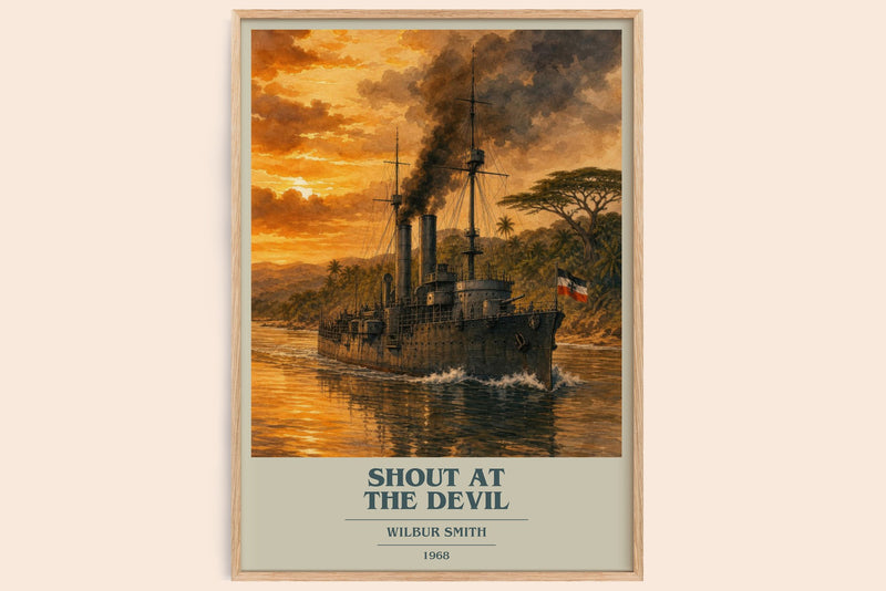 Shout at the Devil book cover book poster by Wilbur Smith – framed literary art print