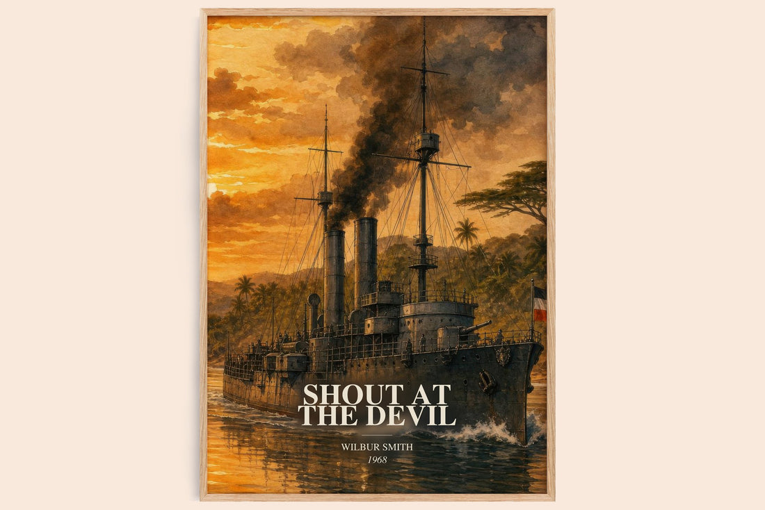 Shout at the Devil watercolour book poster by Wilbur Smith – framed literary art print