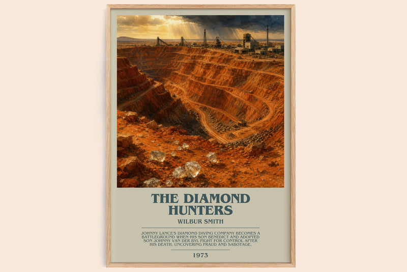 The Diamond Hunters bookish book poster by Wilbur Smith – framed literary art print
