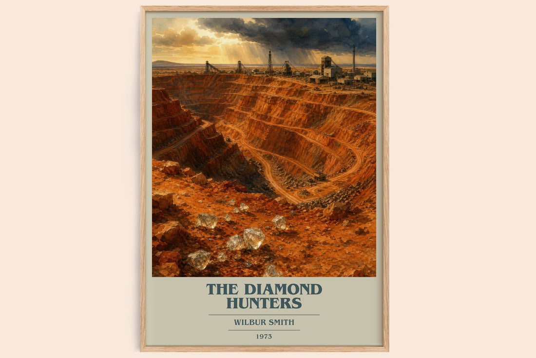 The Diamond Hunters book cover book poster by Wilbur Smith – framed literary art print