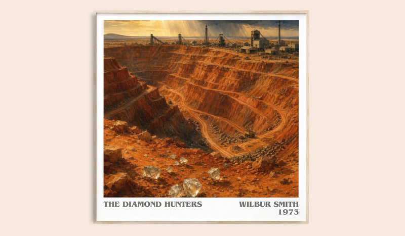 The Diamond Hunters literary book poster by Wilbur Smith – framed literary art print