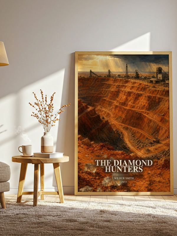 The Diamond Hunters watercolour print in frame leaning in hallway – adventure wall art