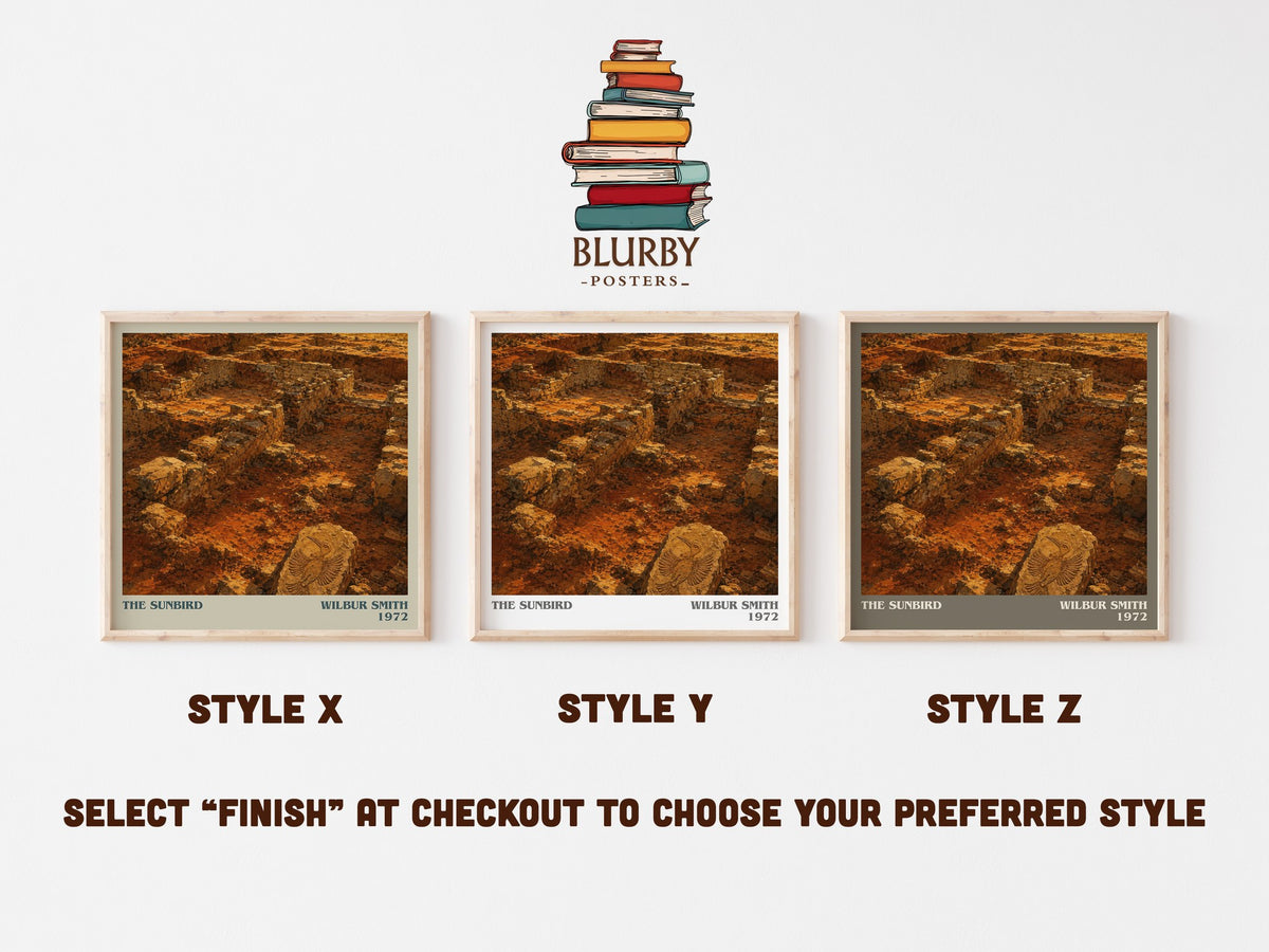 The Sunbird literary print in frame leaning in hallway – adventure wall art (mockup)
