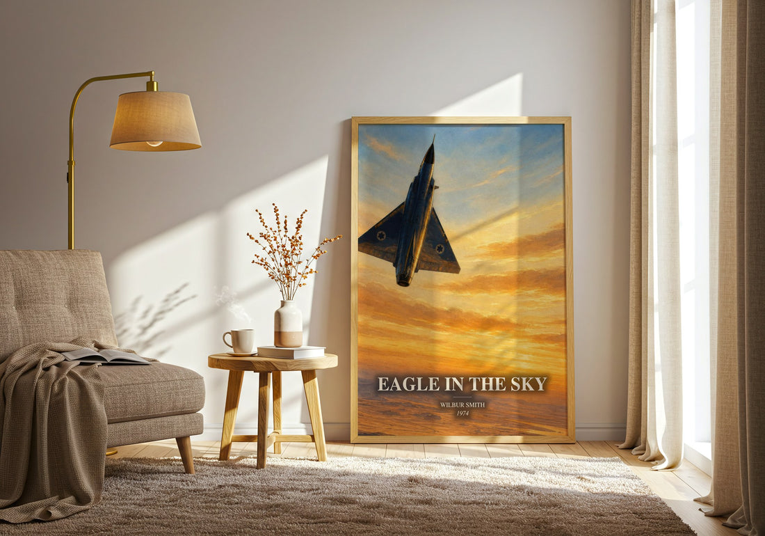 Eagle in the Sky watercolour print in frame leaning in hallway – adventure wall art (mockup)