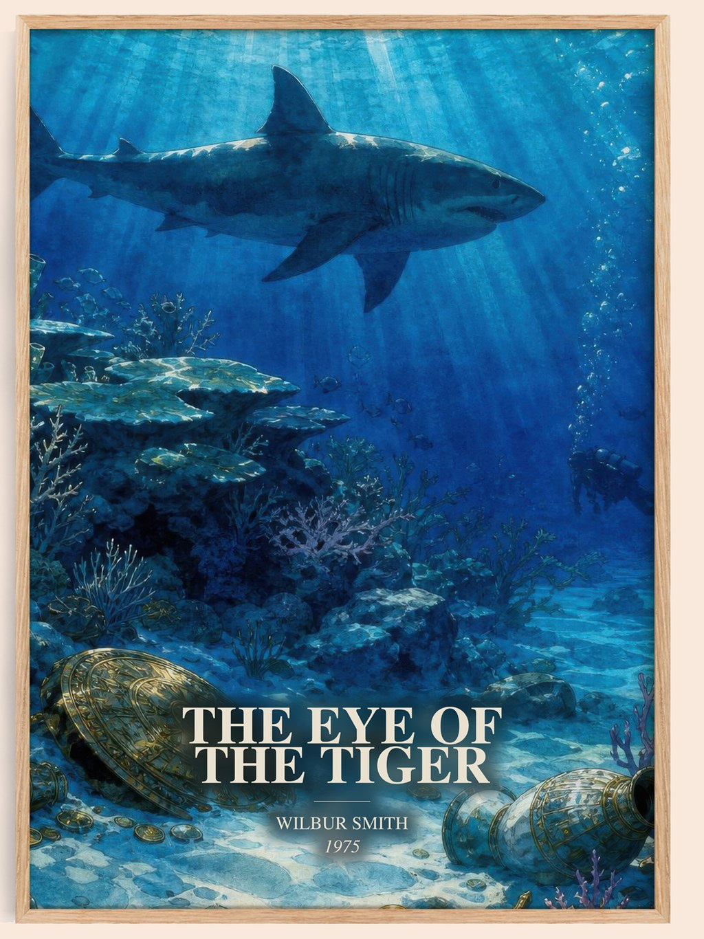 The Eye of the Tiger watercolour book poster by Wilbur Smith – framed literary art print