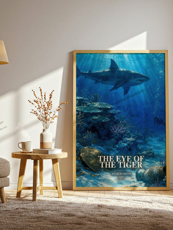 The Eye of the Tiger watercolour print in frame leaning in hallway – adventure wall art