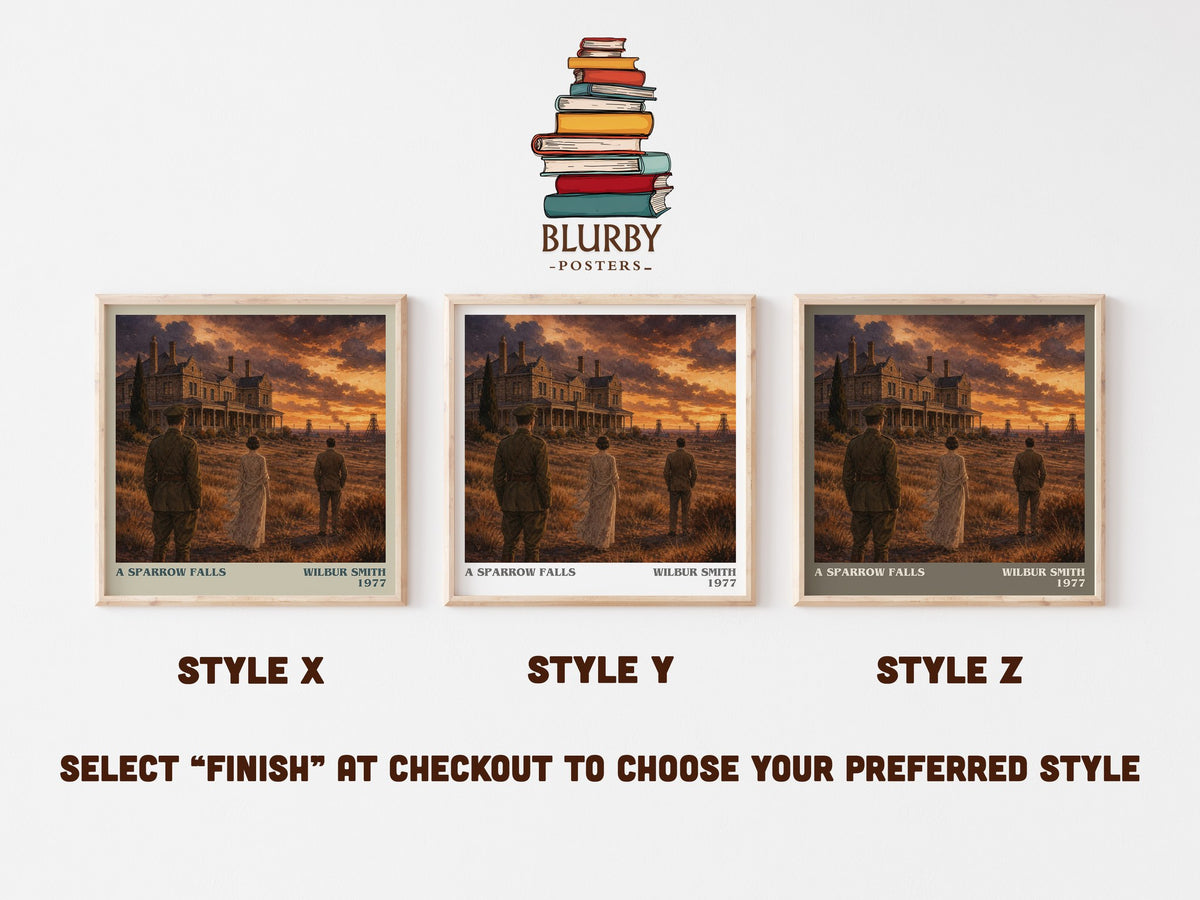 A Sparrow Falls literary print in frame leaning in hallway – adventure wall art (mockup)