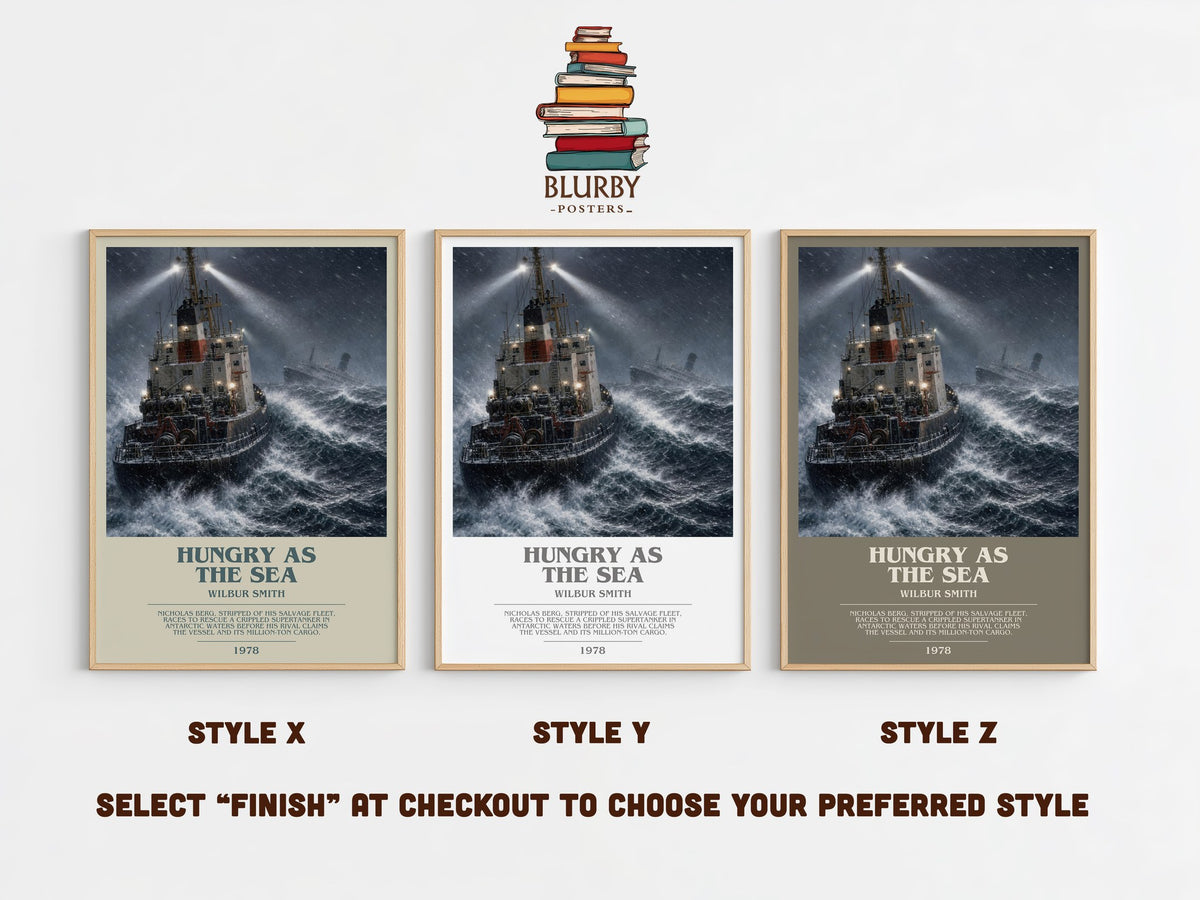 Hungry as the Sea bookish print in frame leaning in hallway – adventure wall art (mockup)