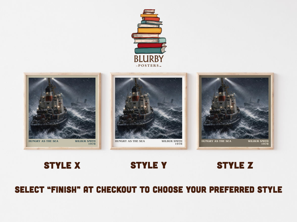 Hungry as the Sea literary print in frame leaning in hallway – adventure wall art (mockup)