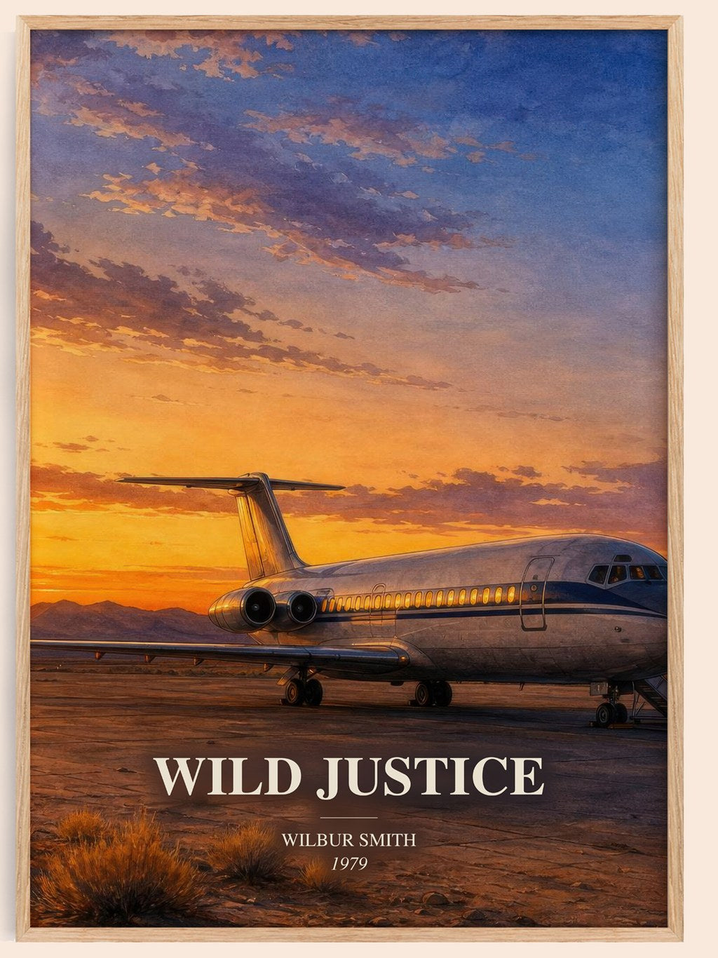 Wild Justice watercolour book poster by Wilbur Smith – framed literary art print
