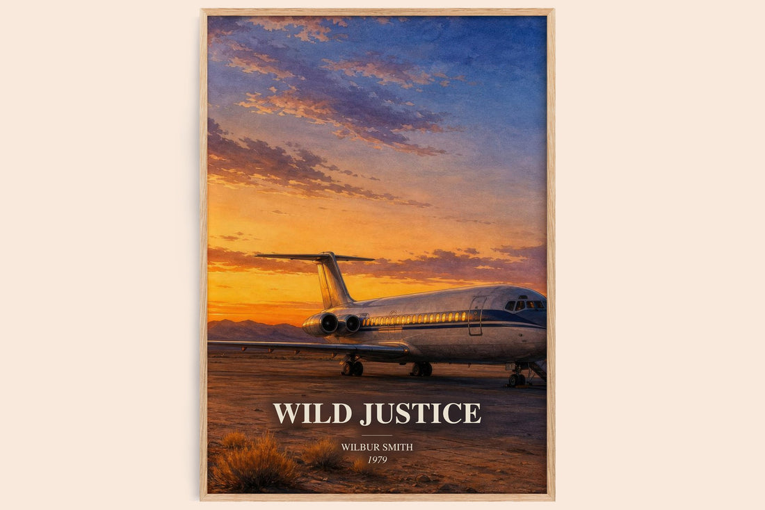 Wild Justice watercolour book poster by Wilbur Smith – framed literary art print