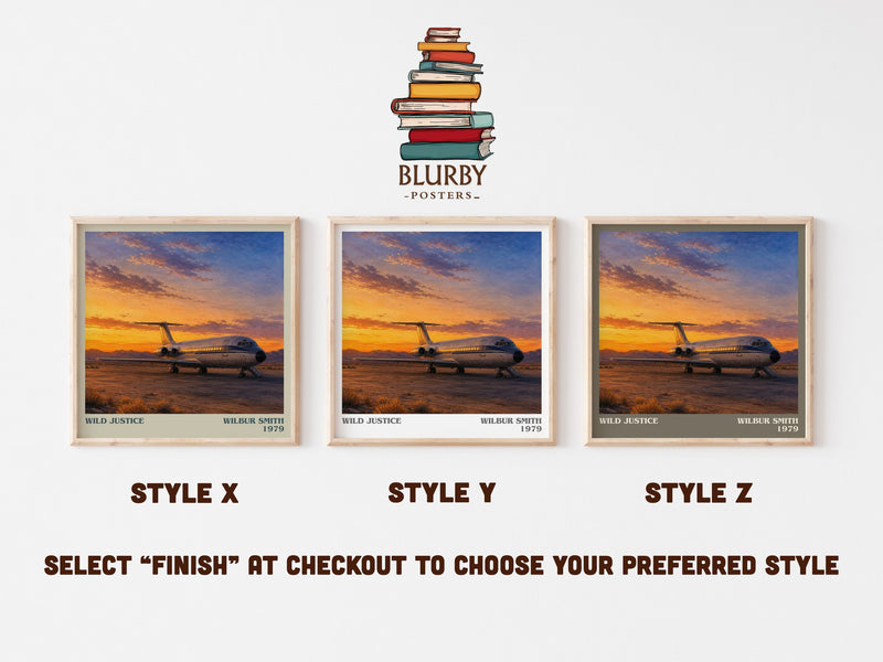 Wild Justice literary print in frame leaning in hallway – thriller wall art