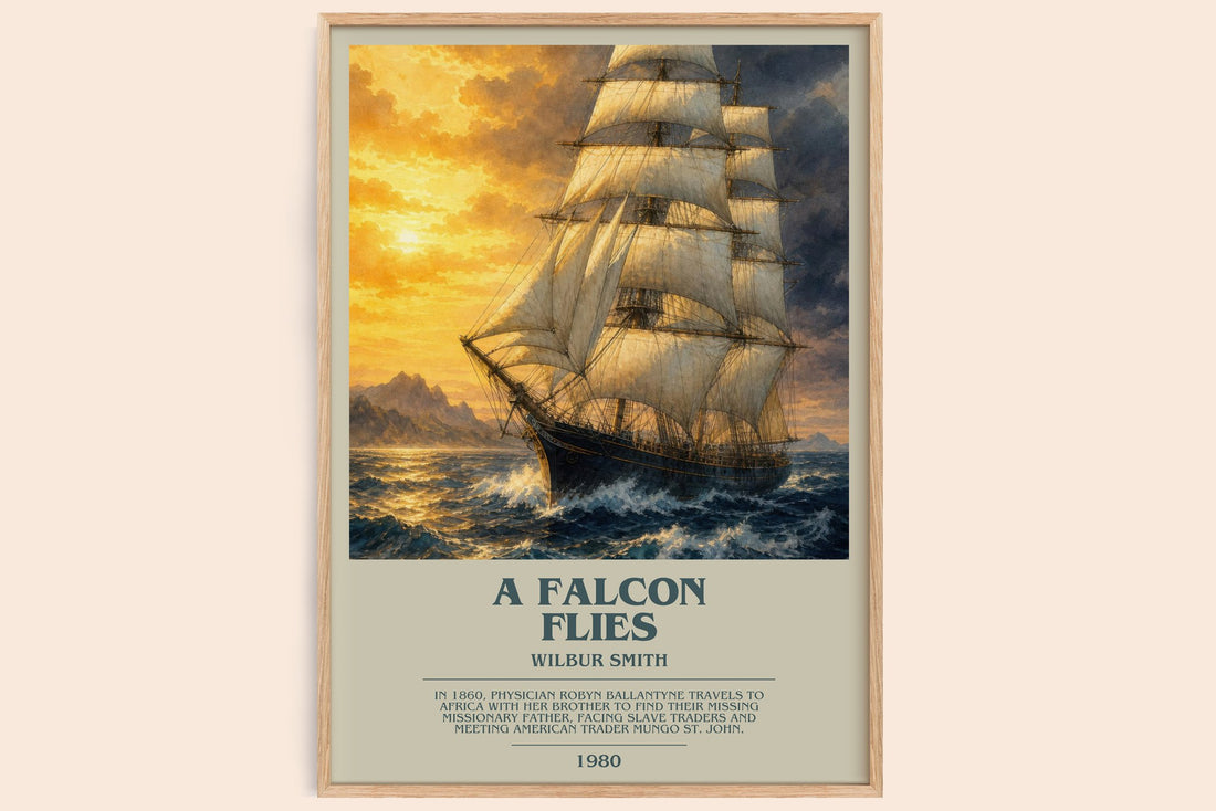 A Falcon Flies bookish book poster by Wilbur Smith – framed literary art print