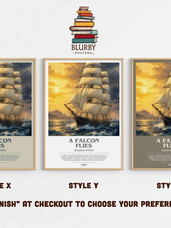 A Falcon Flies bookish print in frame leaning in hallway – adventure wall art