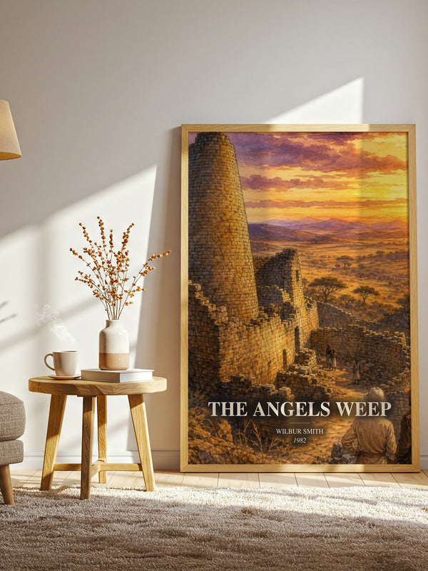 The Angels Weep watercolour print in frame leaning in hallway – historical fiction wall art