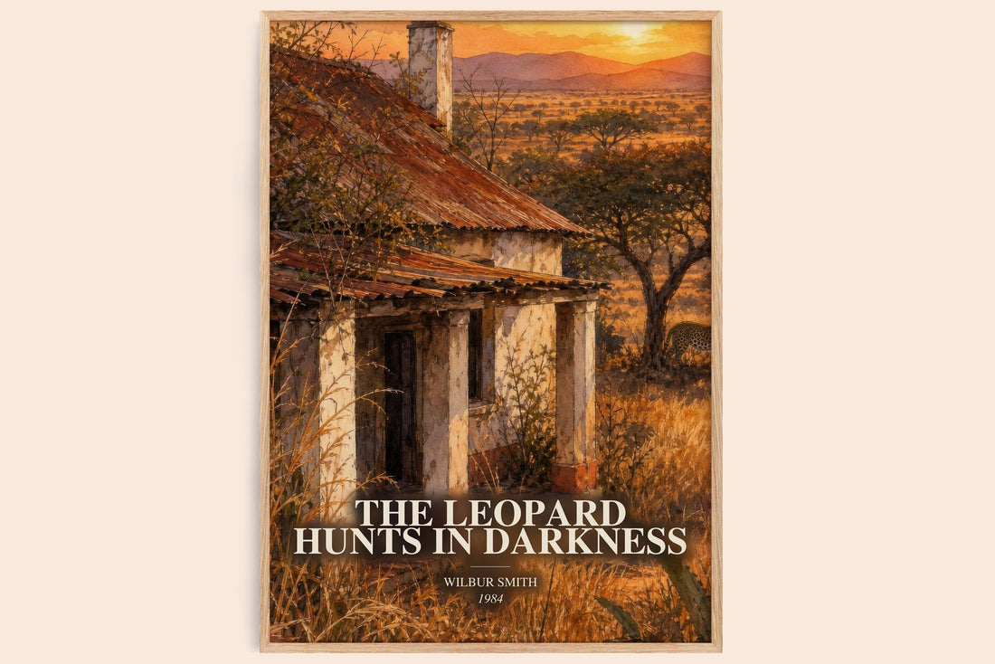 The Leopard Hunts in Darkness watercolour book poster by Wilbur Smith – framed literary art print