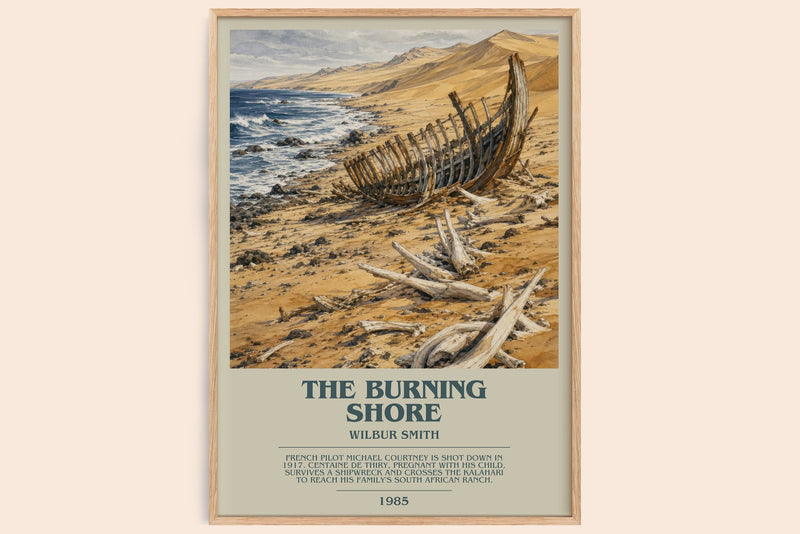 The Burning Shore bookish book poster by Wilbur Smith – framed literary art print