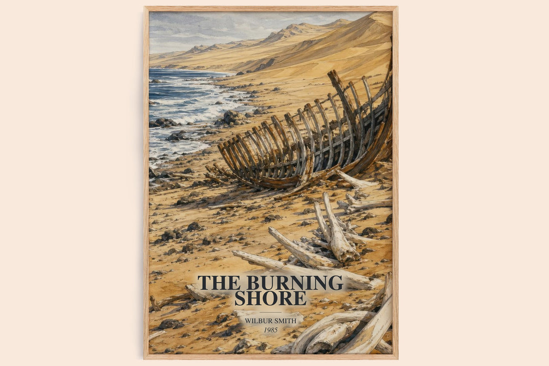 The Burning Shore watercolour book poster by Wilbur Smith – framed literary art print