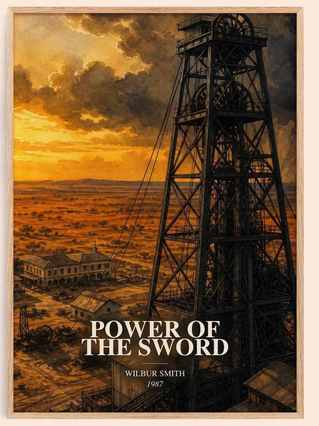 Power of the Sword watercolour book poster by Wilbur Smith – framed literary art print