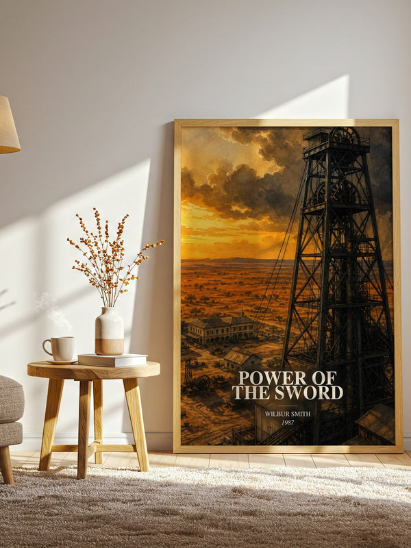Power of the Sword watercolour print in frame leaning in hallway – historical fiction wall art