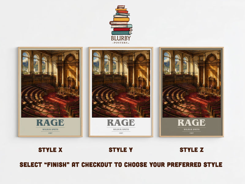 Rage book cover print in frame leaning in hallway – historical fiction wall art