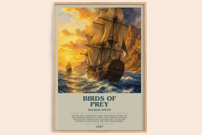 Birds of Prey bookish book poster by Wilbur Smith – framed literary art print