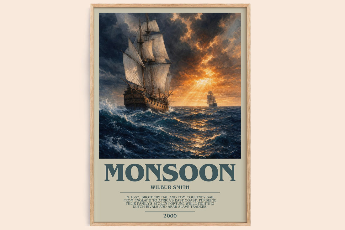 Monsoon bookish book poster by Wilbur Smith – framed literary art print