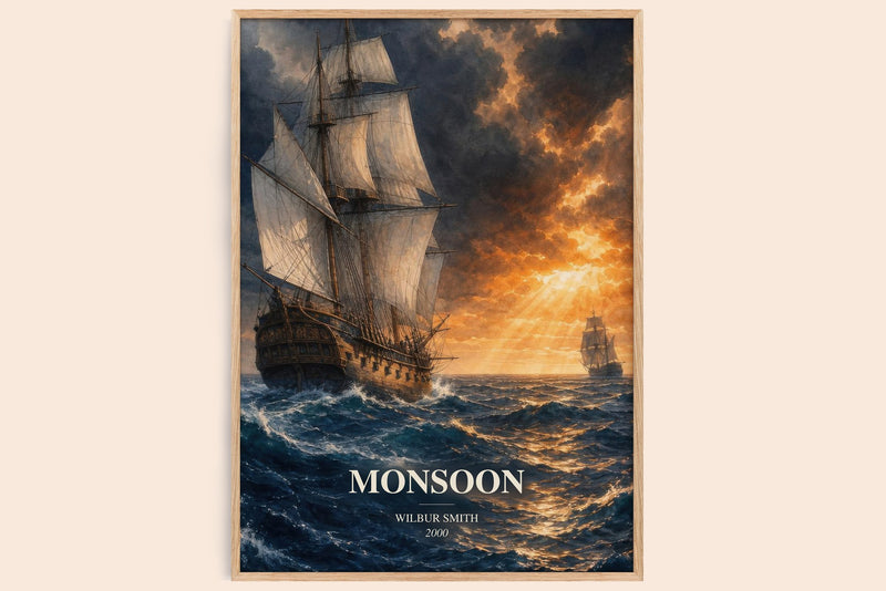 Monsoon watercolour book poster by Wilbur Smith – framed literary art print