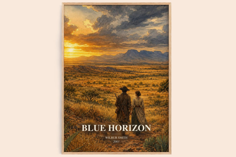 Blue Horizon watercolour book poster by Wilbur Smith – framed literary art print